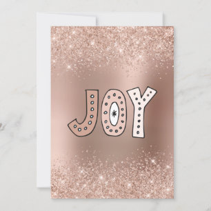 Blush Glitter Roos Gold Foil Joy Holiday Card Feestdagenkaart