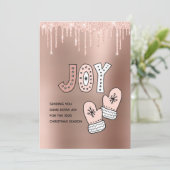 Blush Glitter Roos Gold Metal Christmas 2020 Joy Feestdagenkaart (Staand voorkant)