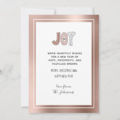 Blush Glitter Roos Gold Metal Christmas 2020 Joy Feestdagenkaart (Achterkant)