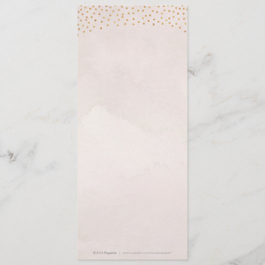 Blush glitter roos gouden kalligrafie bruiloft men menu (Achterkant)