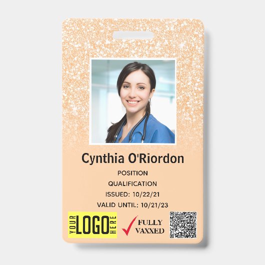 Blush Glitter-technicus foto-ID QR-streepjescode b Badge (Voorkant)