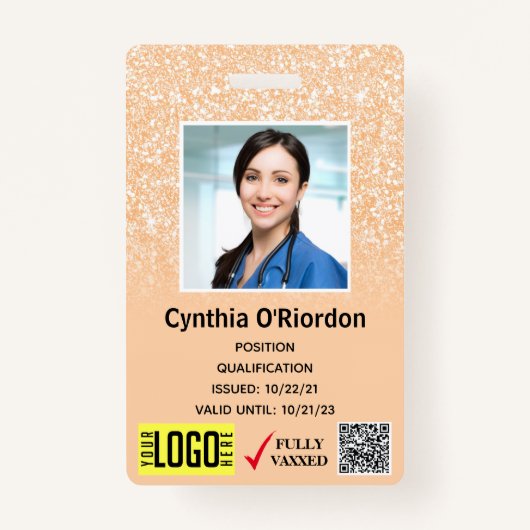 Blush Glitter-technicus foto-ID QR-streepjescode b Badge (Voorkant)