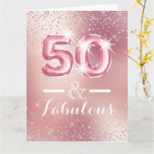 Blush Gold 50th glitter shimmer foil letters Kaart (Gele Bloem)