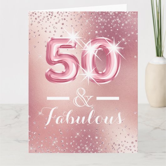Blush Gold 50th glitter shimmer foil letters Kaart (Voorkant)