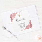 Blush Gold Agaat Eerste Heilige Communie Dank u Vierkante Sticker (Envelop)