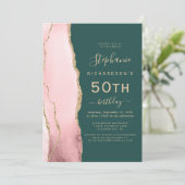 Blush Gold Agaat Emerald Green 50e Verjaardagsfees Kaart (Staand voorkant)
