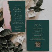 Blush Gold Agaat Emerald Green QR Code Wedding Kaart