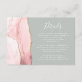 Blush Gold Agate Bleek Sage Green Wedding Details Informatiekaartje (Voorkant)
