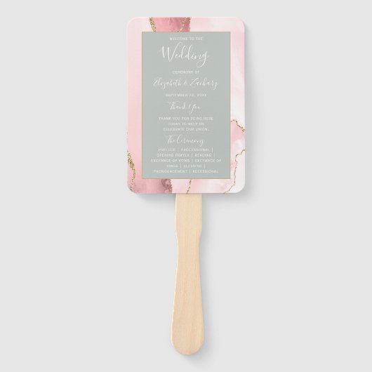 Blush Gold Agate Bleek Sage Green Wedding Program Handwaaier (Voorkant)