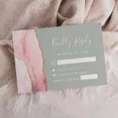 Blush Gold Agate Bleek Sage Green Wedding RSVP Kaa