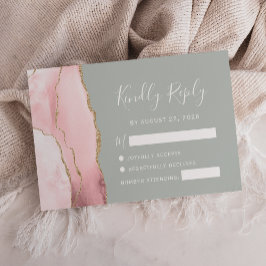 Blush Gold Agate Bleek Sage Green Wedding RSVP Kaa Kaartje