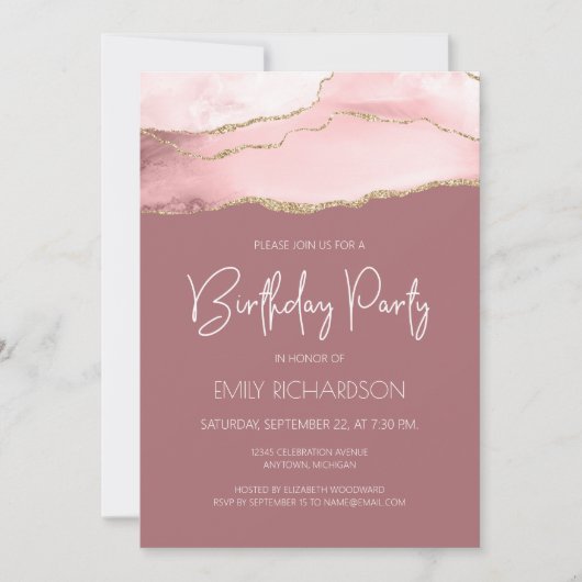 Blush Gold Agate Dusty Roos Elk jaar op zaterdag I Kaart (Voorkant)