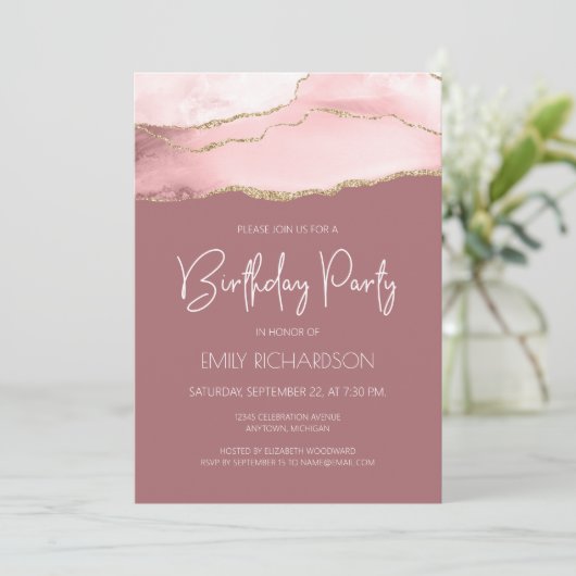 Blush Gold Agate Dusty Roos Elk jaar op zaterdag I Kaart (Staand voorkant)