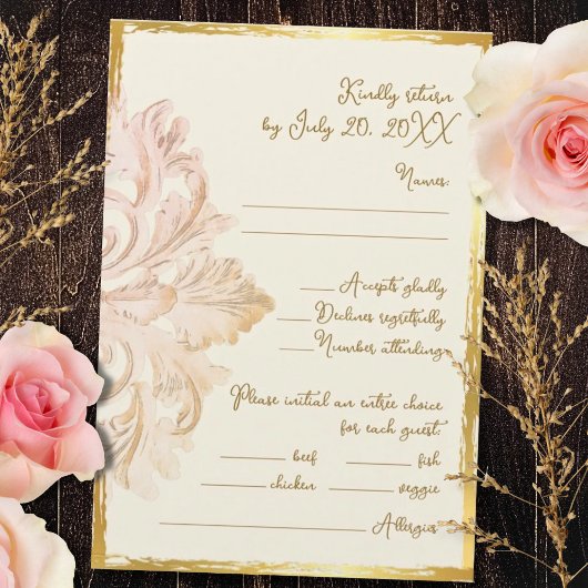 Blush Gold Baroque Vintage Elegance RSVP Kaartje