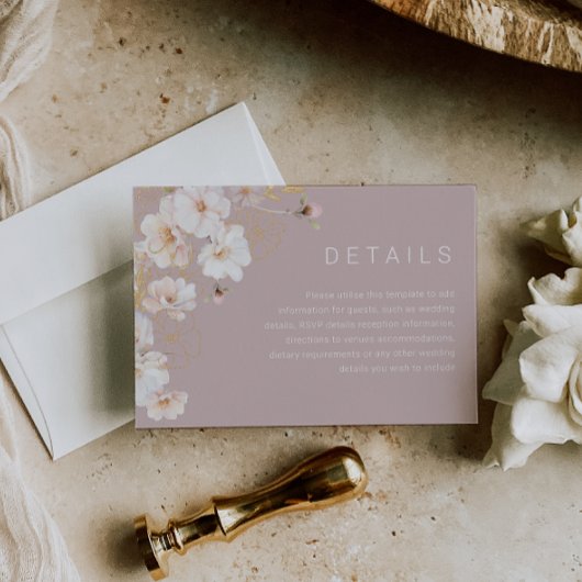 Blush & Gold betoverde stoffige roze bruiloft deta Informatiekaartje