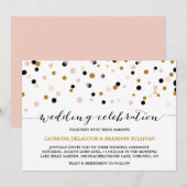 Blush, Gold & Black Confetti Stippen Moderne bruil Kaart (Voorkant / Achterkant)
