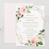Blush Gold Bloemen Geometrische 90ste Verjaardag U Kaart (Voorkant / Achterkant)