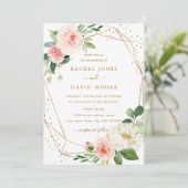 Blush Gold Bloemen Geometrische bruiloft uitnodigi Kaart (Staand voorkant)