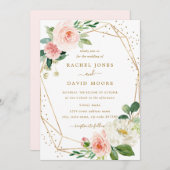 Blush Gold Bloemen Geometrische bruiloft uitnodigi Kaart (Voorkant / Achterkant)