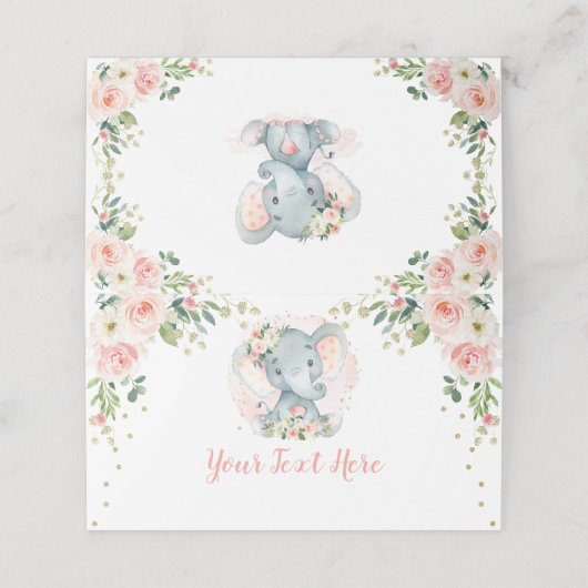 Blush Gold Bloemen Olifant Baby Meisje Verjaardag Plaatskaartje (Buitenkant ongevouwen)