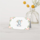 Blush Gold Bloemen Olifant Baby Meisje Verjaardag Plaatskaartje (Achterkant)