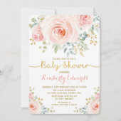 Blush Gold Bloemen Roos Meisje Baby shower Kaart (Voorkant)