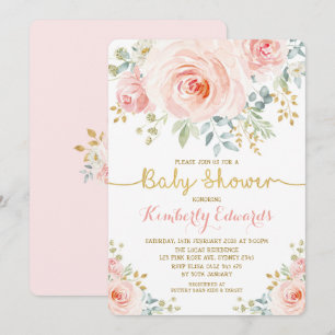 Blush Gold Bloemen Roos Meisje Baby shower Kaart