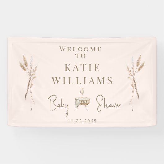 Blush & Gold Boho Baby shower Welkomstbord Banner (Horizontaal)