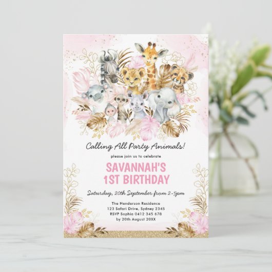 Blush Gold Boho Oerwoud Wild Een eerste geboorte m Kaart (Staand voorkant)