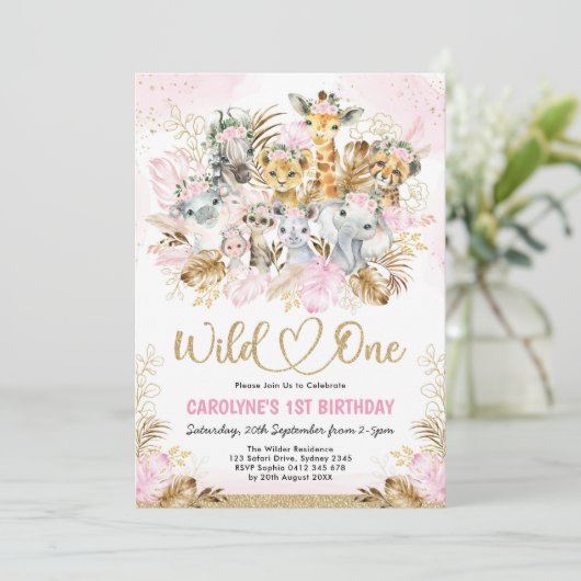 Blush Gold Boho Safari Animals Wild Op een dag Kaart (Staand voorkant)