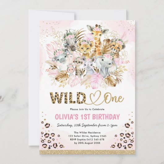 Blush Gold Boho Safari Animals Wild Op een dag Kaart (Voorkant)
