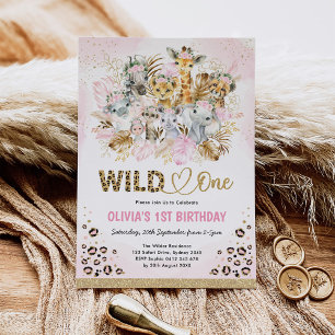 Blush Gold Boho Safari Animals Wild Op een dag Kaart