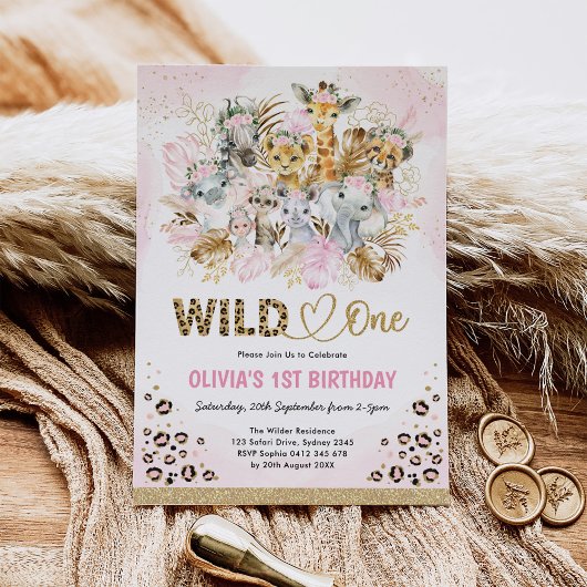 Blush Gold Boho Safari Animals Wild Op een dag Kaart