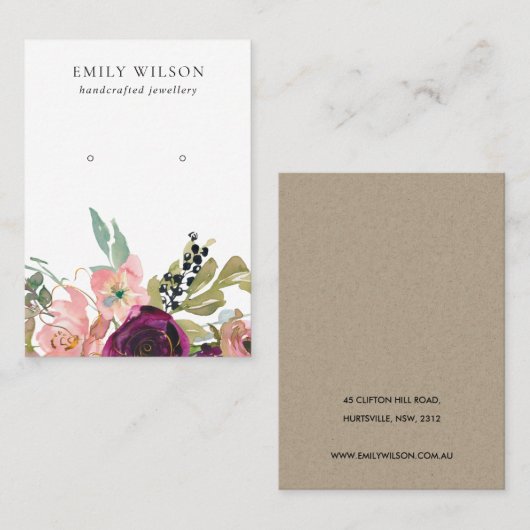 BLUSH GOLD BORDEAUX ROOS BLOEMENOORBEL DISPLAY VISITEKAARTJE (Voorkant / Achterkant)