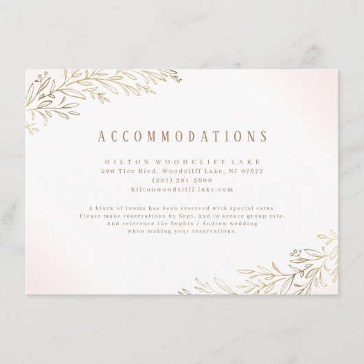 Blush Gold botanical foliage accommodatie Informatiekaartje (Voorkant)