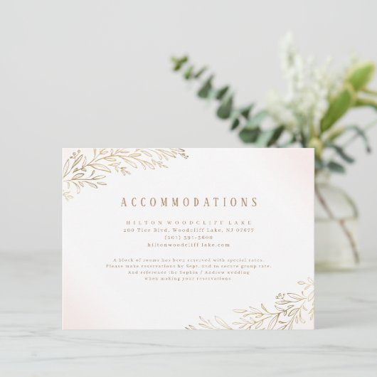 Blush Gold botanical foliage accommodatie Informatiekaartje (Staand voorkant)