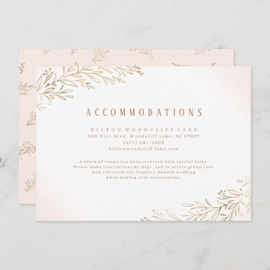 Blush Gold botanical foliage accommodatie Informatiekaartje (Voorkant / Achterkant)