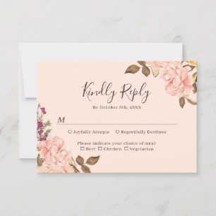 Blush Gold Brown Waterverf Floral Fall Wedding RSVP Kaartje