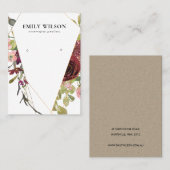 BLUSH GOLD BURGUNDY ROOS FLORAL EARRING DISPLAY VISITEKAARTJE (Voorkant / Achterkant)