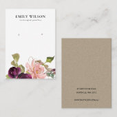 BLUSH GOLD BURGUNDY ROOS FLORAL EARRING DISPLAY VISITEKAARTJE (Voorkant / Achterkant)