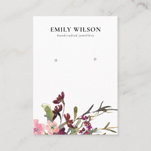 BLUSH GOLD BURGUNDY ROOS FLORAL EARRING DISPLAY VISITEKAARTJE (Voorkant)