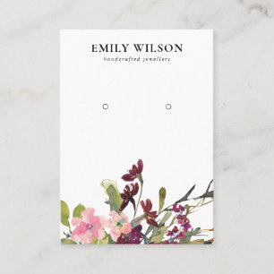 BLUSH GOLD BURGUNDY ROOS FLORAL EARRING DISPLAY VISITEKAARTJE