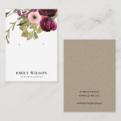 BLUSH GOLD BURGUNDY ROOS FLORAL EARRING DISPLAY VISITEKAARTJE (Voorkant / Achterkant)