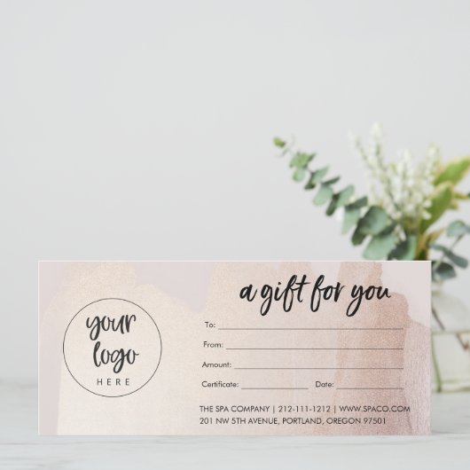 Blush Gold Business Cadeaubon met Logo (Staand voorkant)