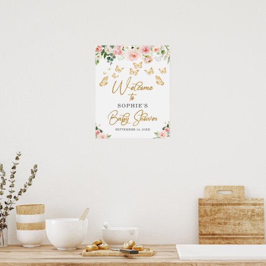 Blush Gold Butterfly Baby shower Welcome Sign Poster (Keuken)