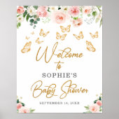 Blush Gold Butterfly Baby shower Welcome Sign Poster (Voorkant)