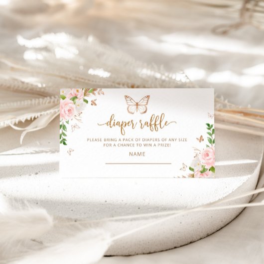 Blush gold Butterfly diaper raffinage ticket Informatiekaartje