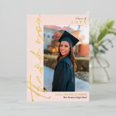 Blush Gold Calligrafie Foto Afstuderen Hartelijk d Folie Uitnodiging (Staand Voorkant)