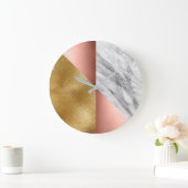 Blush Gold Carrara Marble Grey Geometry Glass Roze Grote Klok (Huis)