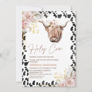 Blush Gold Chic Floral Highland Koe Baby shower Kaart